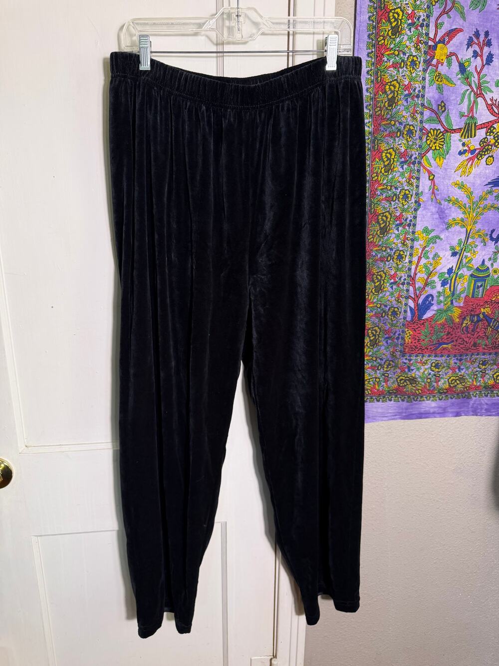 Sag Harbor Woman 2X Black Velour Pants Pull On Stretch Waist Tapered Leg